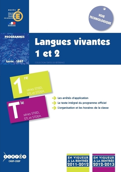 Langues vivantes 1 et 2 - classes de première et terminale STI2D, STL et STD2A