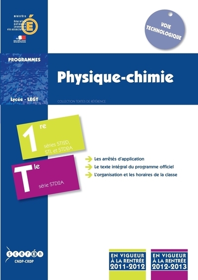 Physique-chimie : classes de première et terminale STD2A, classe de première STI2D et STL