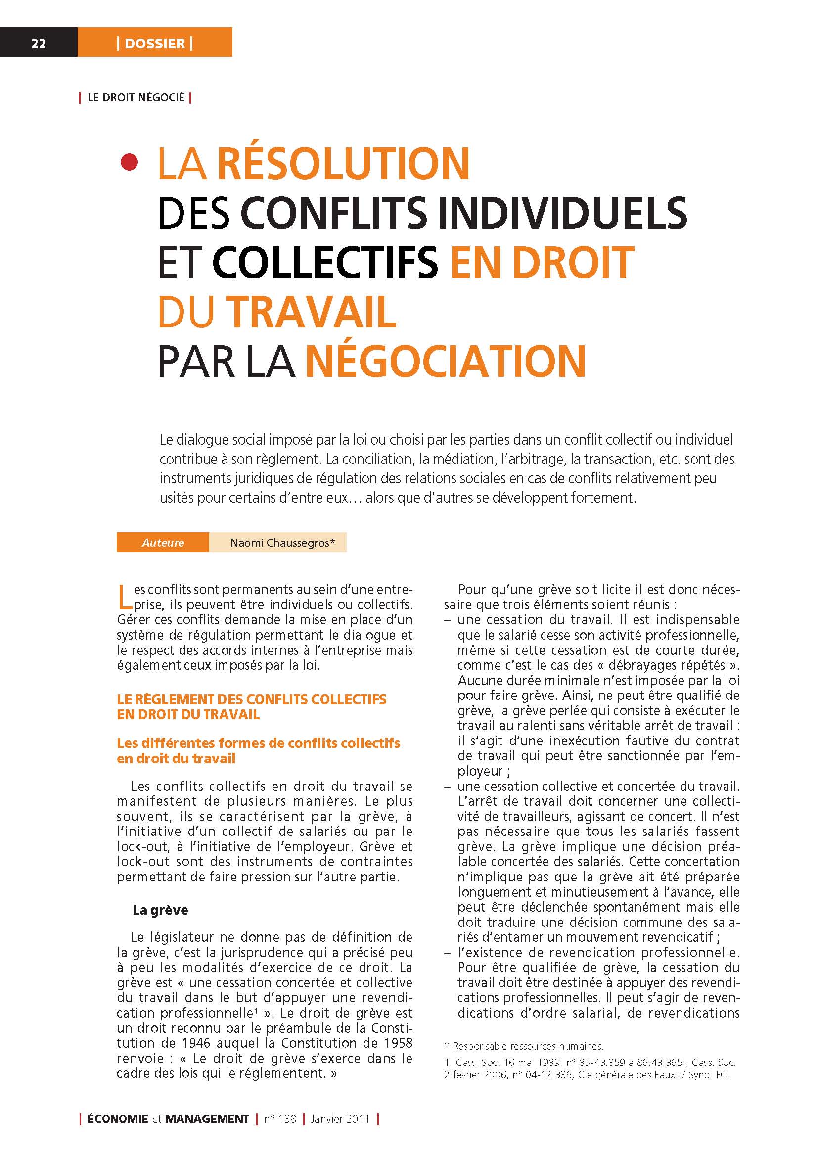 La résolution des conflits individuels et collectifs en droit du ...