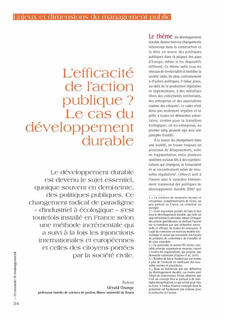 L’efficacité de l’action publique ? Le cas du développement durable, par Gérald Orange