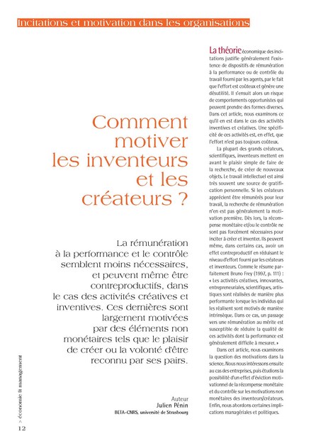 Comment motiver les inventeurs et les créateurs ? par Julien Pénin