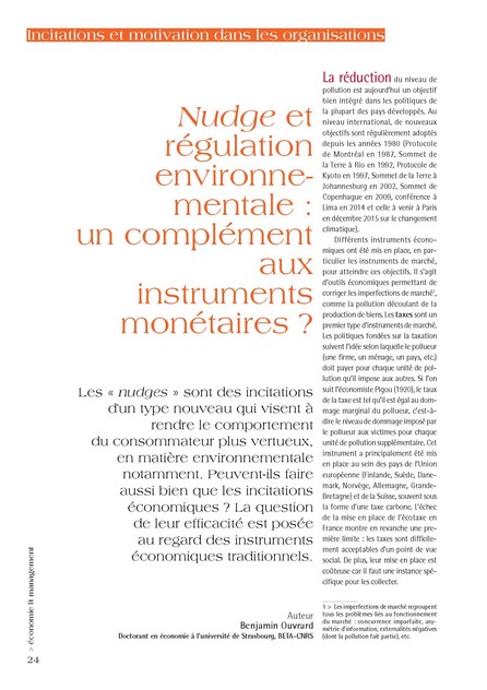 « Nudge » et régulation environnementale : un complément aux instruments monétaires ? par Benjamin Ouvrard